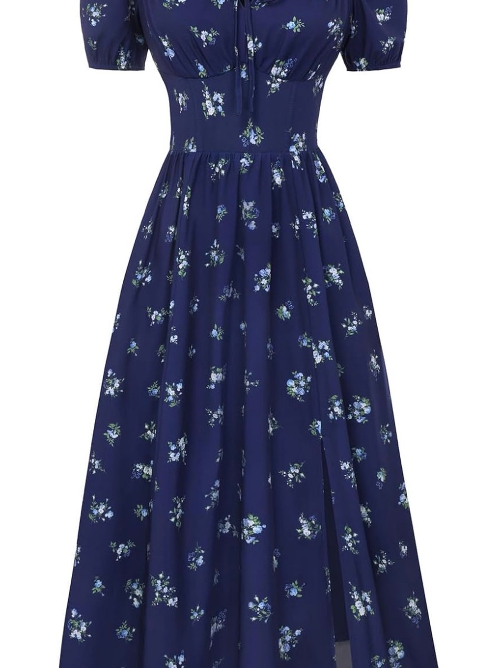Navy Floral Puff Sleeve Kids Casual Dress